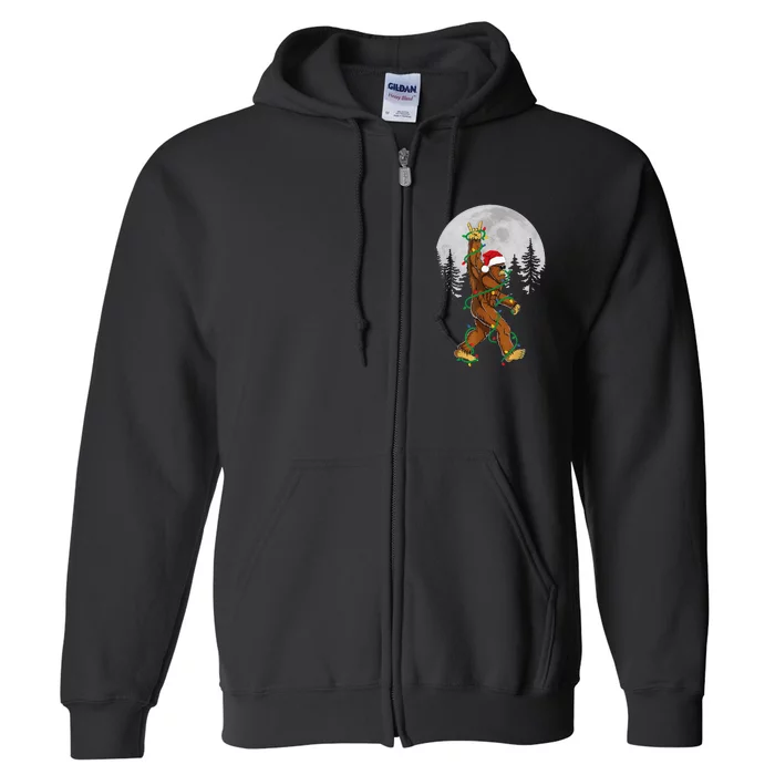 Bigfoot Santa Christmas Tree Lights Xmas Sasquatch Full Zip Hoodie