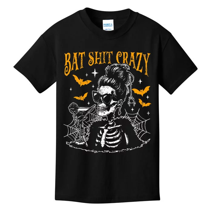 Bat Shit Crazy Halloween Flower Witch Skeleton Kids T-Shirt