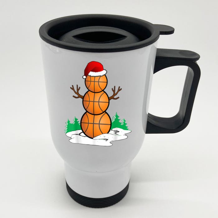 Basketball Snow Christmas Balls Xmas Hat Santa Claus Great Gift Front & Back Stainless Steel Travel Mug