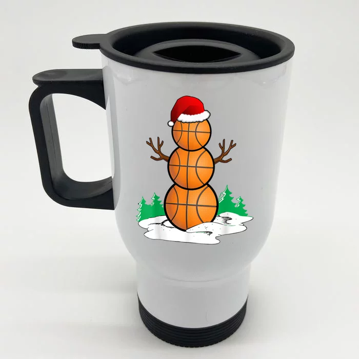 Basketball Snow Christmas Balls Xmas Hat Santa Claus Great Gift Front & Back Stainless Steel Travel Mug