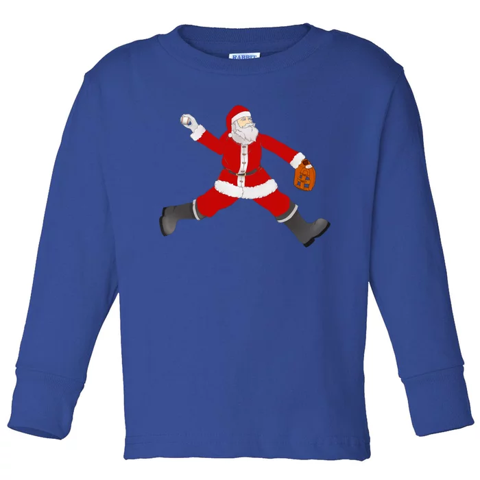 Baseball Santa Christmas No Hitter Pitcher Pitching Santa Gift Toddler Long Sleeve Shirt