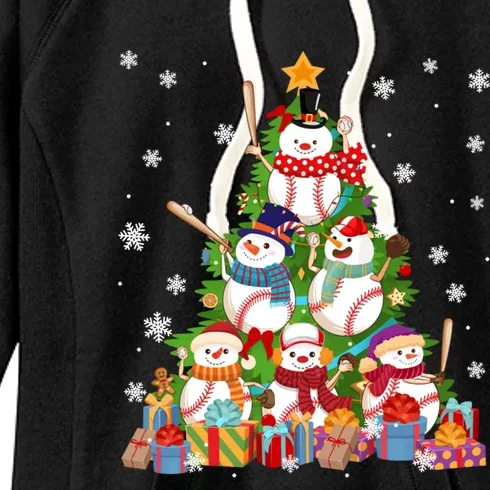 Baseball Snow Christmas Tree Pitchers Catchers Gift Women's Fleece Hoodie