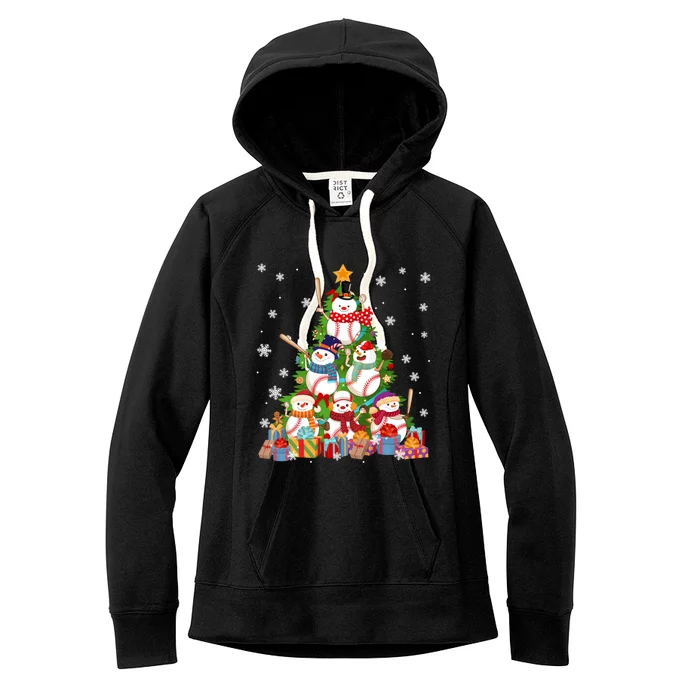 Baseball Snow Christmas Tree Pitchers Catchers Gift Women's Fleece Hoodie