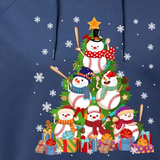 Baseball Snow Christmas Tree Pitchers Catchers Gift Performance Fleece Hoodie