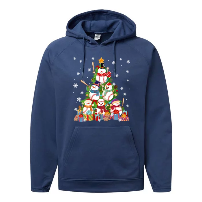 Baseball Snow Christmas Tree Pitchers Catchers Gift Performance Fleece Hoodie