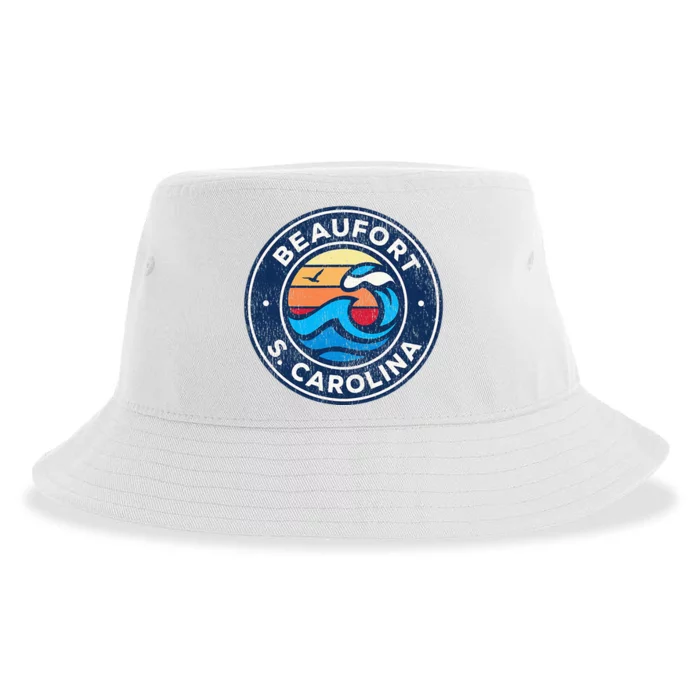 Beaufort South Carolina Sc Vintage Nautical Waves Sustainable Bucket Hat