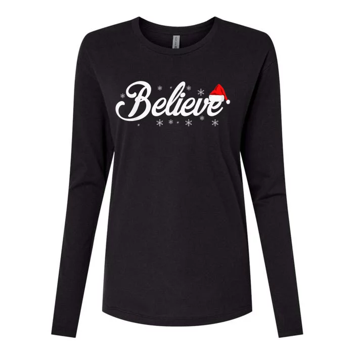 Believe Santa Claus Christmas Best Gift Shirt Womens Cotton Relaxed Long Sleeve T-Shirt