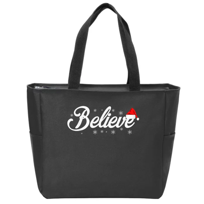 Believe Santa Claus Christmas Best Gift Shirt Zip Tote Bag