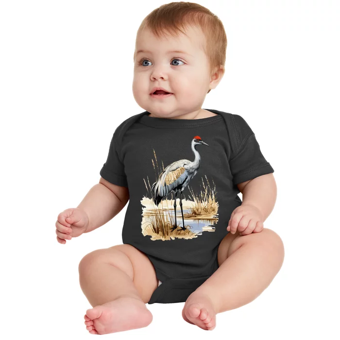 birding sandhill crane nebraska Sandhill cranes Baby Bodysuit