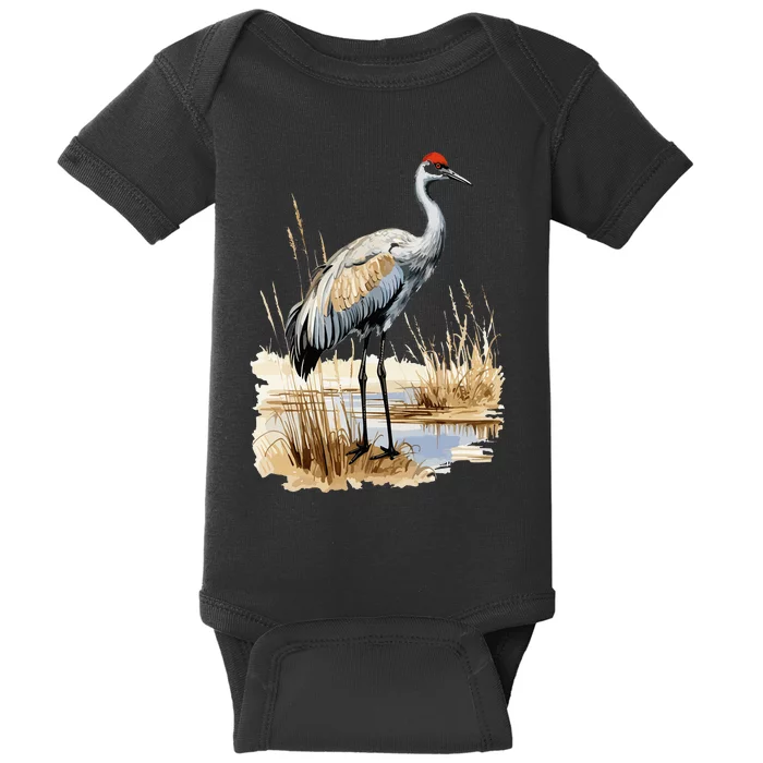 birding sandhill crane nebraska Sandhill cranes Baby Bodysuit