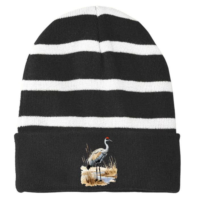 birding sandhill crane nebraska Sandhill cranes Striped Beanie with Solid Band