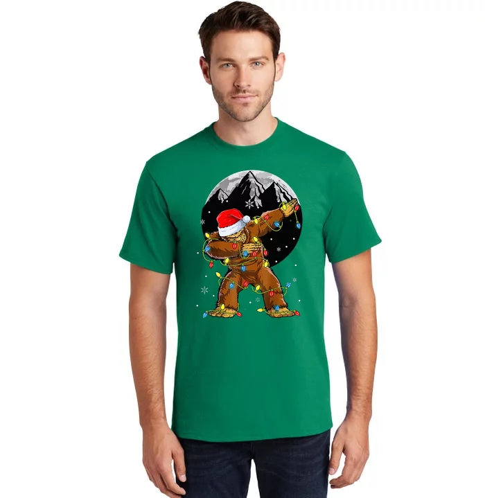 Bigfoot Santa Christmas Tree Lights Xmas Sasquatch Tall T-Shirt