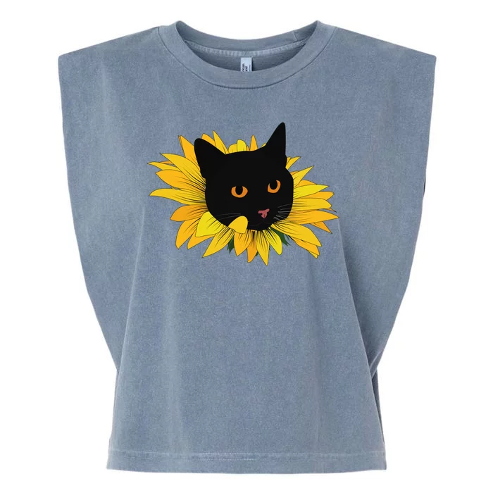 Black Sunflower Cat Cute Garment-Dyed Women's Muscle Tee