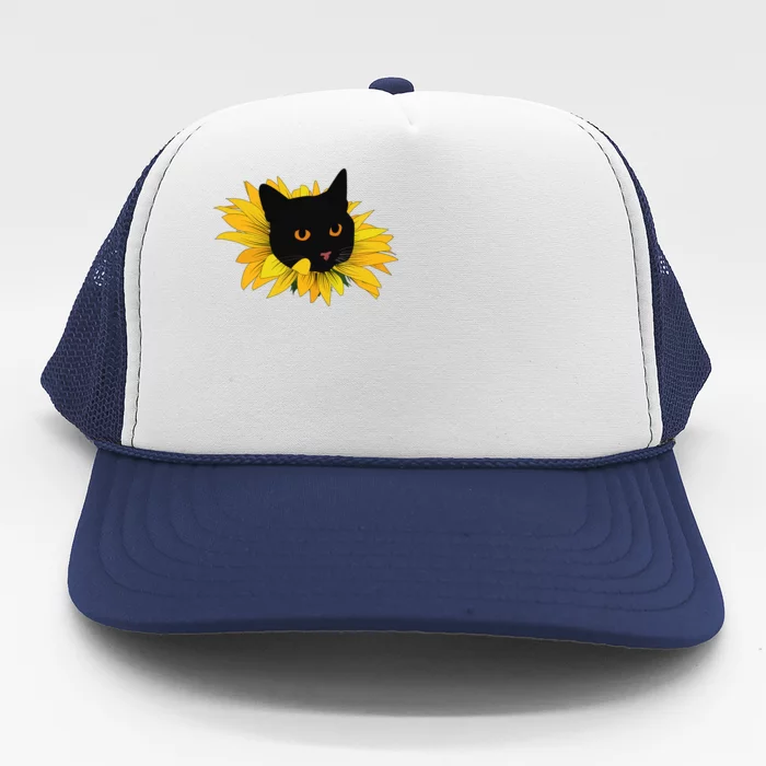 Black Sunflower Cat Cute Trucker Hat