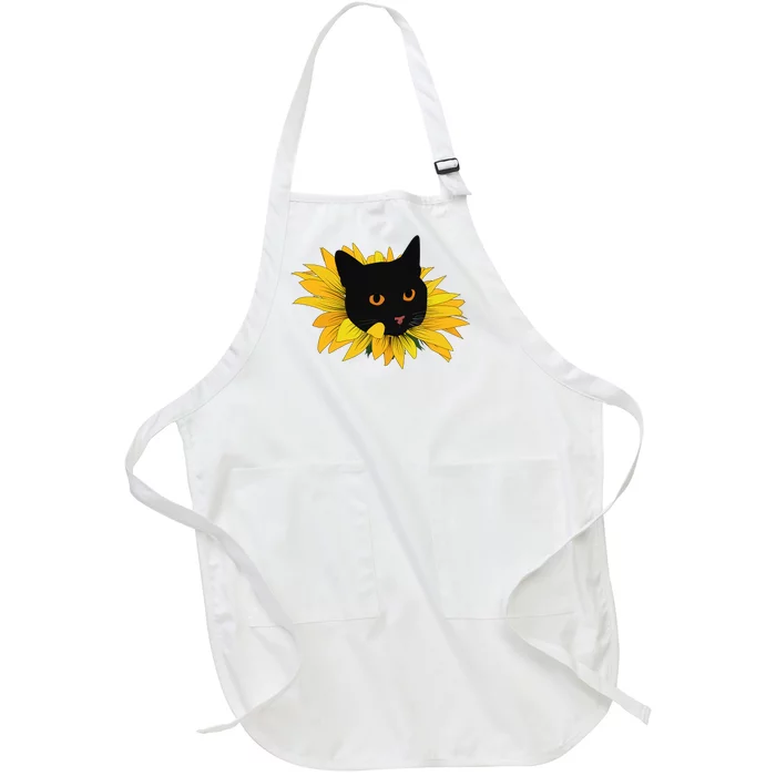 Black Sunflower Cat Cute Full-Length Apron With Pocket