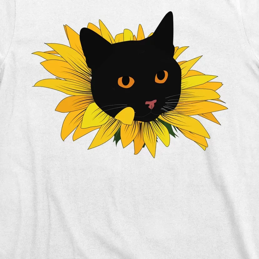 Black Sunflower Cat Cute T-Shirt