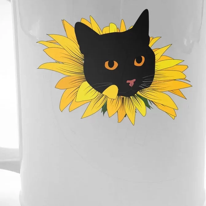 Black Sunflower Cat Cute Front & Back Beer Stein