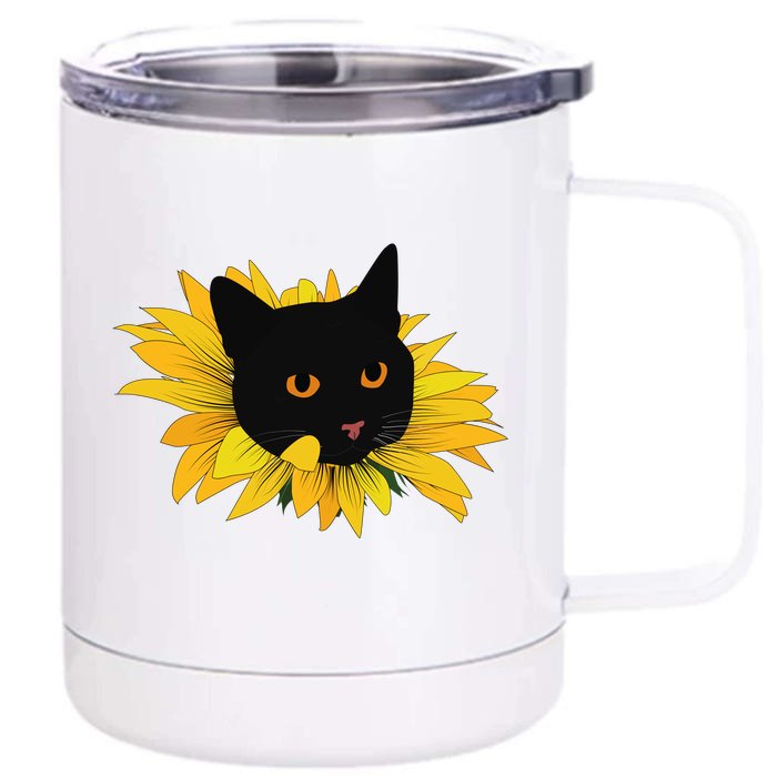 Black Sunflower Cat Cute 12 oz Stainless Steel Tumbler Cup