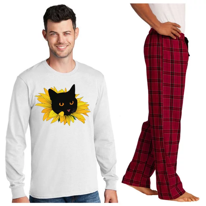 Black Sunflower Cat Cute Long Sleeve Pajama Set