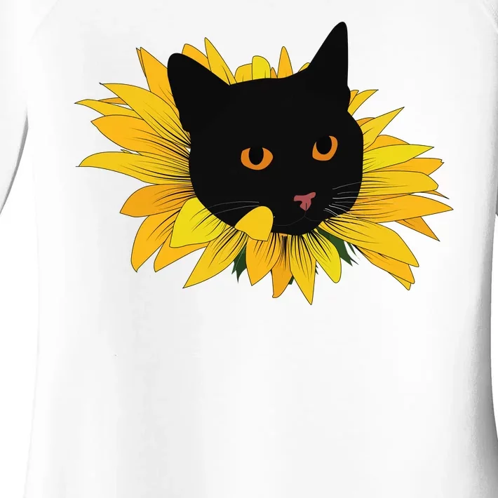 Black Sunflower Cat Cute Women's Perfect Tri Tunic Long Sleeve Shirt