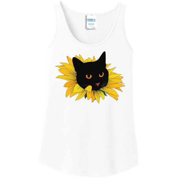 Black Sunflower Cat Cute Ladies Essential Tank