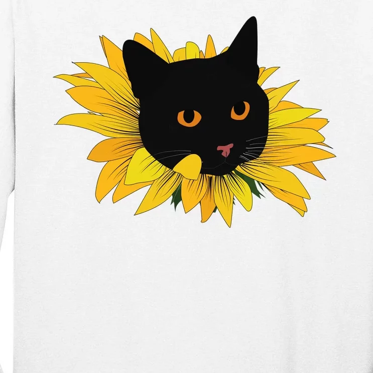 Black Sunflower Cat Cute Tall Long Sleeve T-Shirt