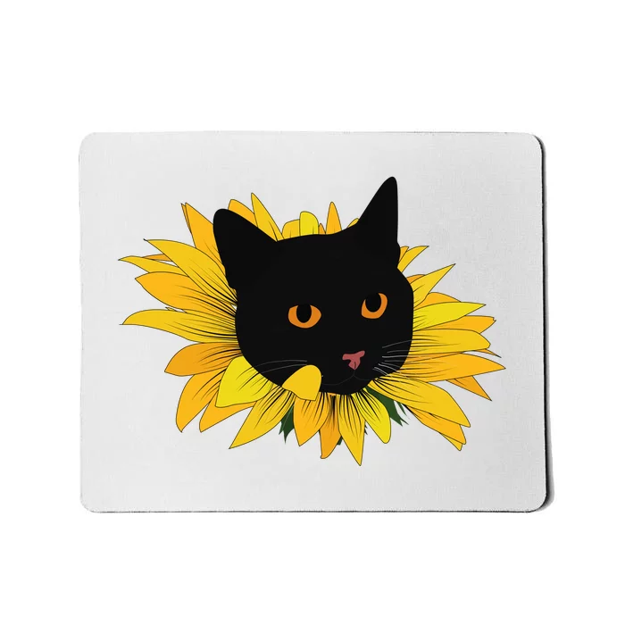 Black Sunflower Cat Cute Mousepad