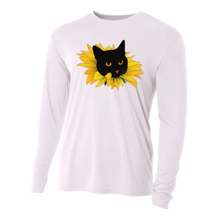 Black Sunflower Cat Cute Cooling Performance Long Sleeve Crew