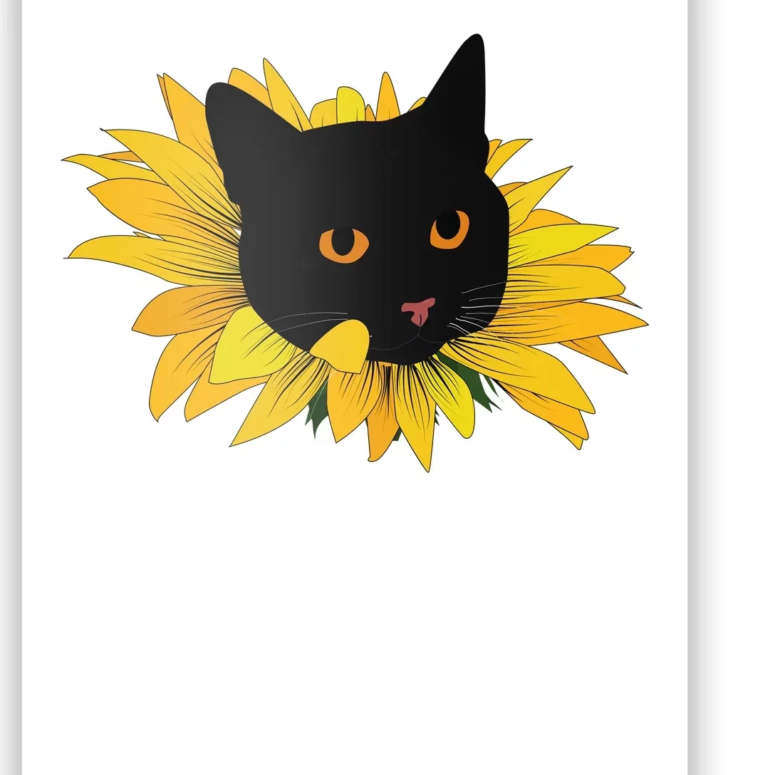 Black Sunflower Cat Cute Poster