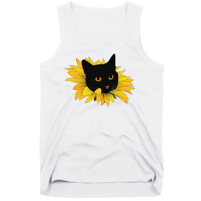 Black Sunflower Cat Cute Tank Top