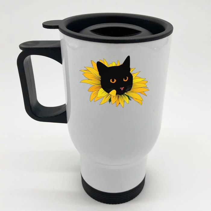 Black Sunflower Cat Cute Front & Back Stainless Steel Travel Mug