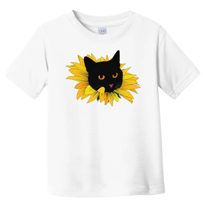 Black Sunflower Cat Cute Toddler T-Shirt