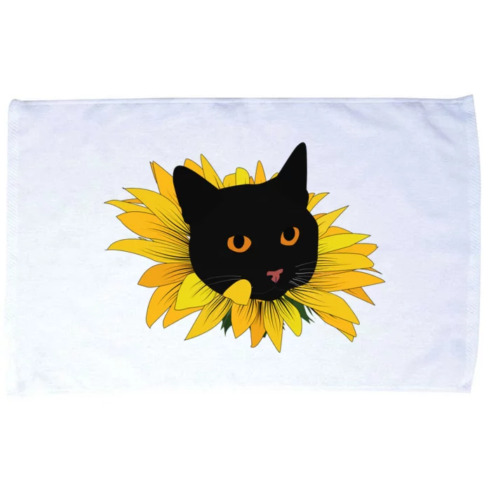 Black Sunflower Cat Cute Microfiber Hand Towel