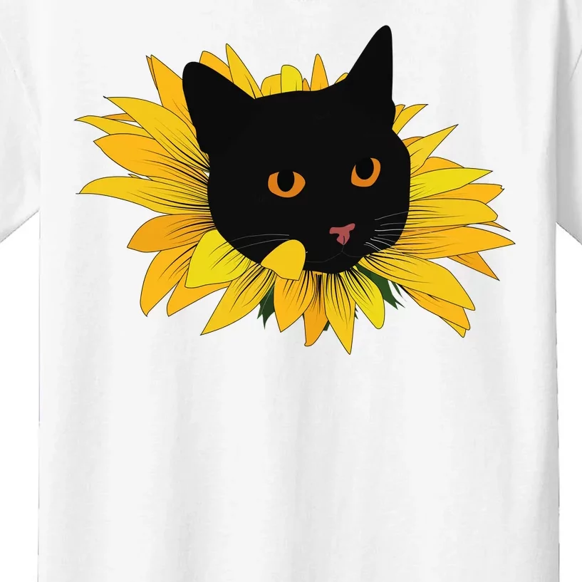 Black Sunflower Cat Cute Kids T-Shirt