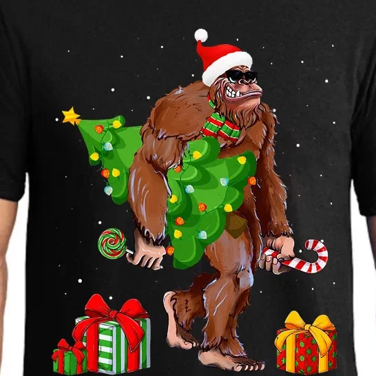 Bigfoot Santa Christmas Tree Lights Funny Xmas Sasquatch Pajama Set