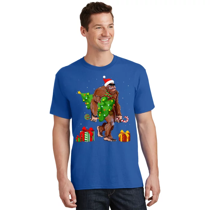 Bigfoot Santa Christmas Tree Lights Funny Xmas Sasquatch T-Shirt