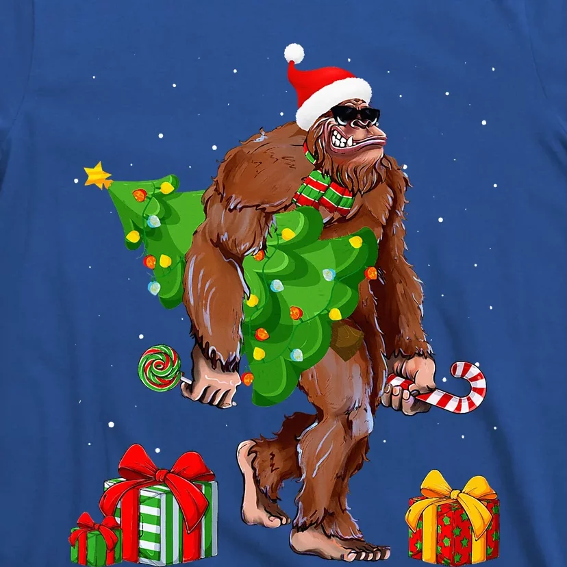 Bigfoot Santa Christmas Tree Lights Funny Xmas Sasquatch T-Shirt