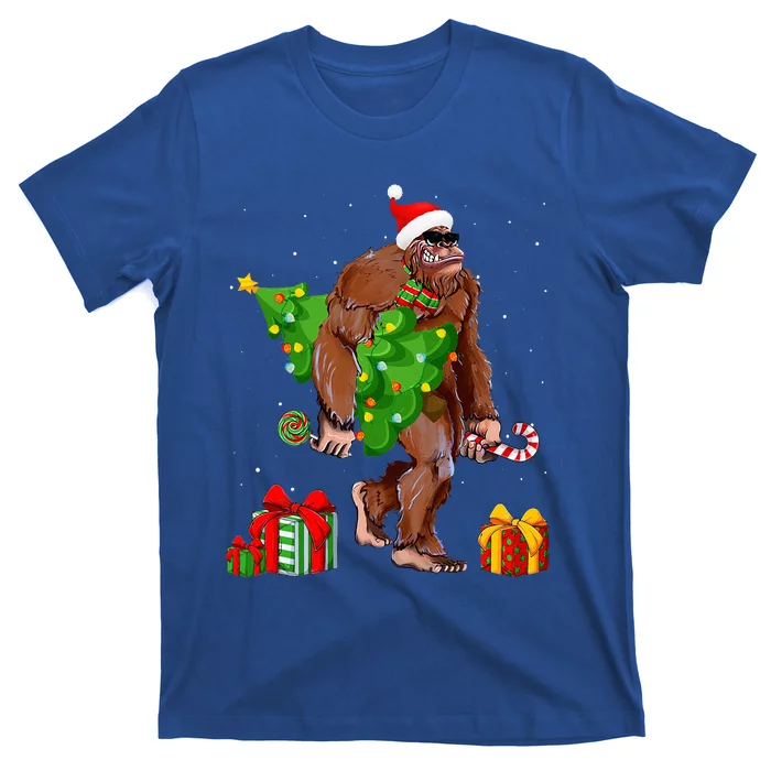 Bigfoot Santa Christmas Tree Lights Funny Xmas Sasquatch T-Shirt