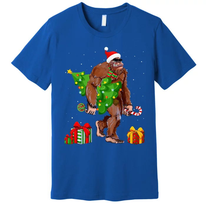 Bigfoot Santa Christmas Tree Lights Funny Xmas Sasquatch Premium T-Shirt