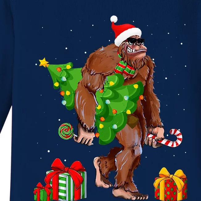 Bigfoot Santa Christmas Tree Lights Funny Xmas Sasquatch Baby Long Sleeve Bodysuit