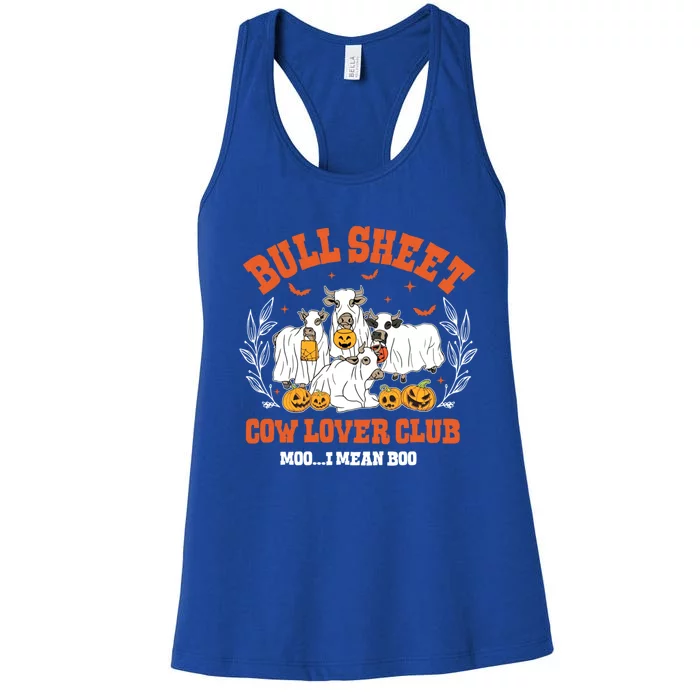 Bull Sheet Cow Lover Club Moo I Mean Boo Funny Halloween Gift Women's Racerback Tank