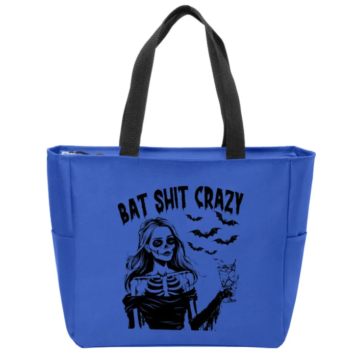 Bat Shit Crazy Halloween Spooky Season Witch Messy Bun Skull Png Snarky Funny Zip Tote Bag