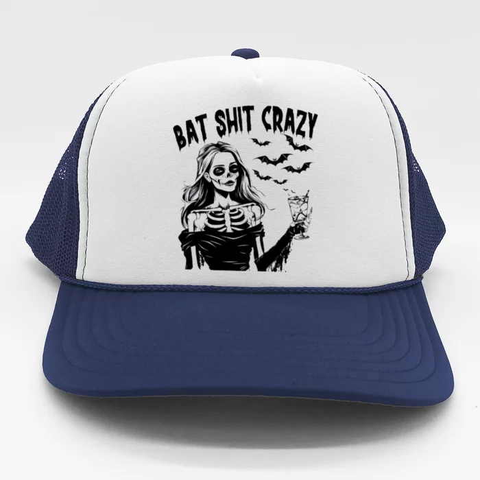 Bat Shit Crazy Halloween Spooky Season Witch Messy Bun Skull Png Snarky Funny Trucker Hat