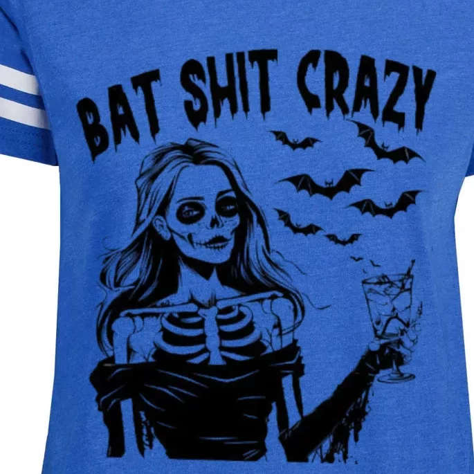 Bat Shit Crazy Halloween Spooky Season Witch Messy Bun Skull Png Snarky Funny Enza Ladies Jersey Football T-Shirt