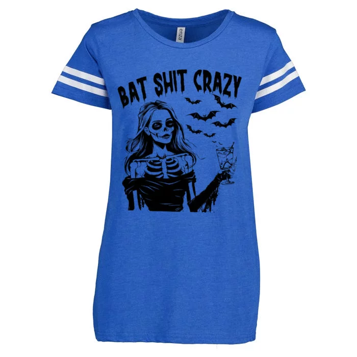 Bat Shit Crazy Halloween Spooky Season Witch Messy Bun Skull Png Snarky Funny Enza Ladies Jersey Football T-Shirt