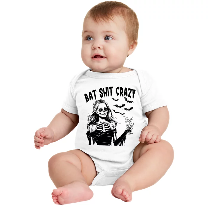 Bat Shit Crazy Halloween Spooky Season Witch Messy Bun Skull Png Snarky Funny Baby Bodysuit