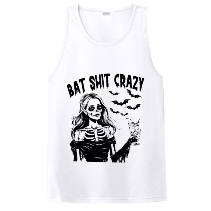 Bat Shit Crazy Halloween Spooky Season Witch Messy Bun Skull Png Snarky Funny Performance Tank