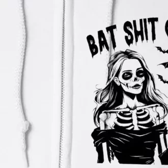 Bat Shit Crazy Halloween Spooky Season Witch Messy Bun Skull Png Snarky Funny Full Zip Hoodie