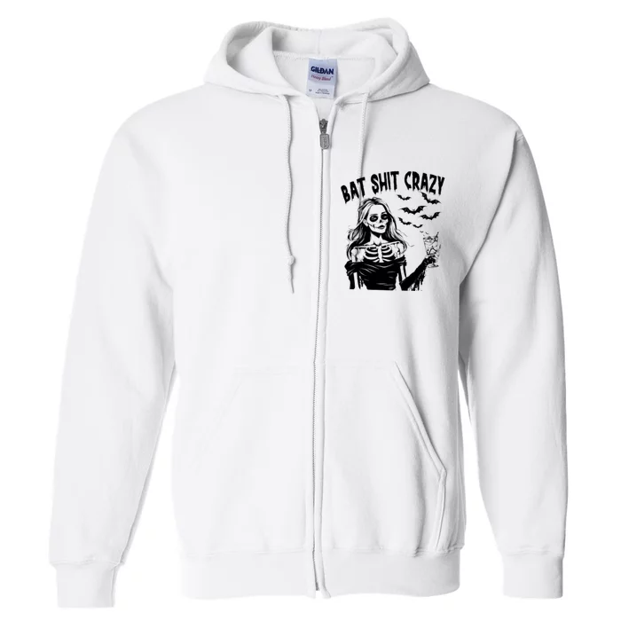 Bat Shit Crazy Halloween Spooky Season Witch Messy Bun Skull Png Snarky Funny Full Zip Hoodie