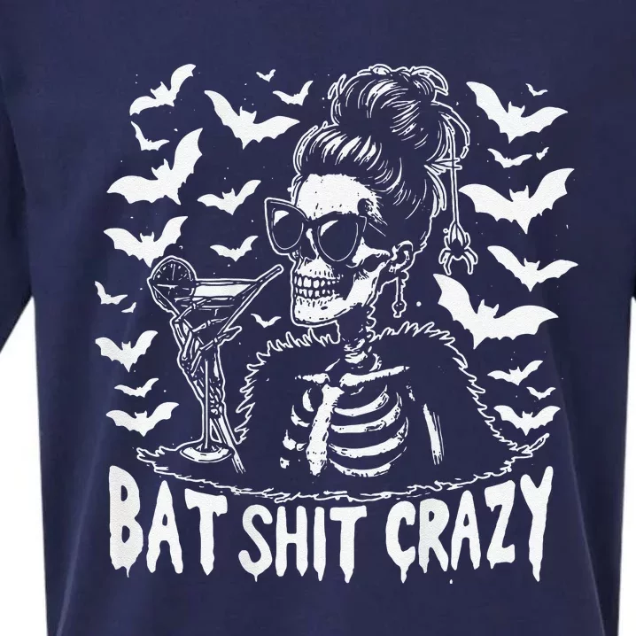 Bat Shit Crazy Halloween Witch Messy Bun Skull Sueded Cloud Jersey T-Shirt